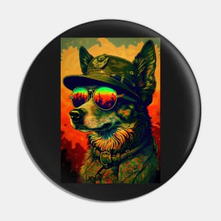 Army Dog with Mirrored Sunglasses Pin