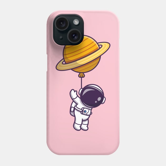 Cute Astronaut Floating With Planet Balloon In Space  Cartoon Phone Case by Catalyst Labs