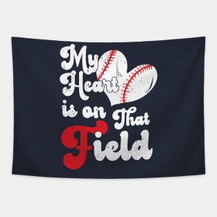 funny My Heart is on That Field softball baseball mom dad Softball Lover , Softball Tapestry