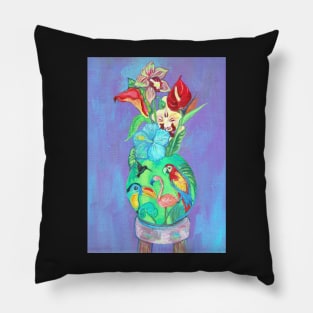 Flowers in a Vase with a Tropical Vibe Pillow