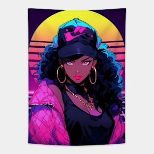 Retro Wave 80s Anime Girl - Anime Wallpaper Tapestry