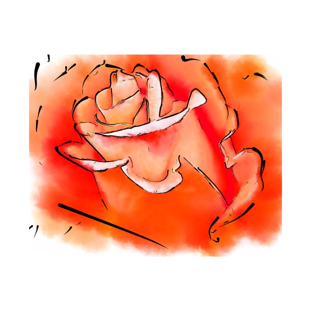 Orange Rose Bud In Abstract Watercolor by KirtTisdale