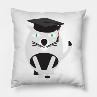 Black White Cat with Graduation Hat Pillow