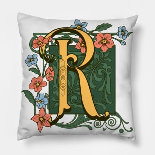 Art Nouveau Letter R, Ornamental Letter R, Art Deco Pillow