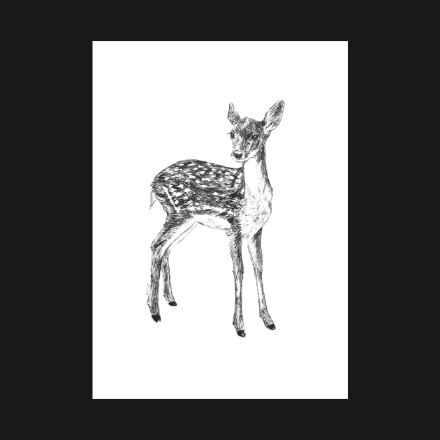 Ink drawing of a fawn by katerinamk