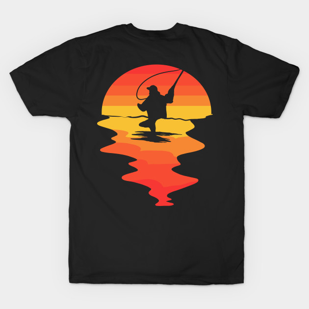 Discover Vintage Sunset Fly Fishing Retro Fisherman Sunrise - Fly Fishing - T-Shirt