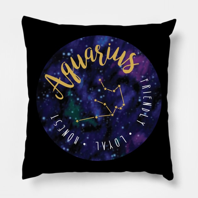 Aquarius Zodiac Pillow by CreativeHermitCo