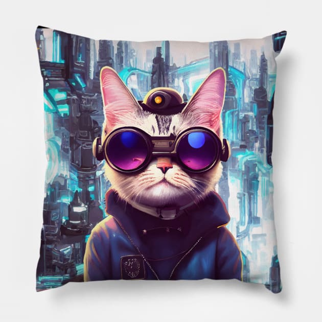 Cool Japanese Techno Cat In Japan Neon City Pillow by star trek fanart and more