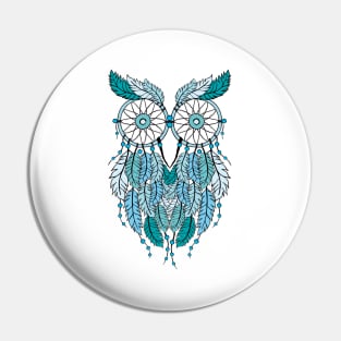 Blue Dream Catcher Owl Pin