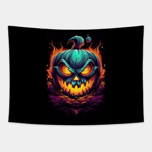 scary smiling pumpkin, halloween design Tapestry