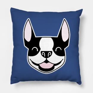 Smiling Boston Terrier face in black and white - cartoon Boston silhouette - Smooshface United - Boston Terrier gift Pillow