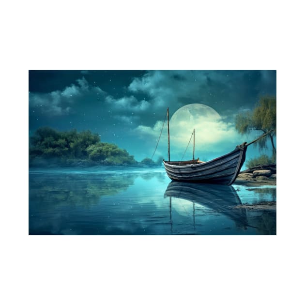 Tranquil Water Boat Serene Landscape by Cubebox