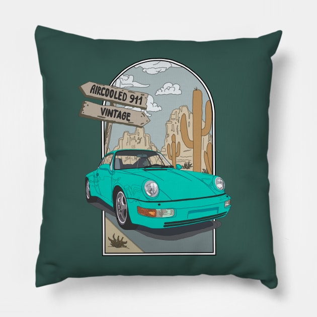 Mint green 911 vintage Pillow by stripedbeetlee