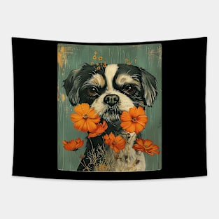 Shih Tzu dog Flowers Photo Art Design For Dog Onwer Tapestry