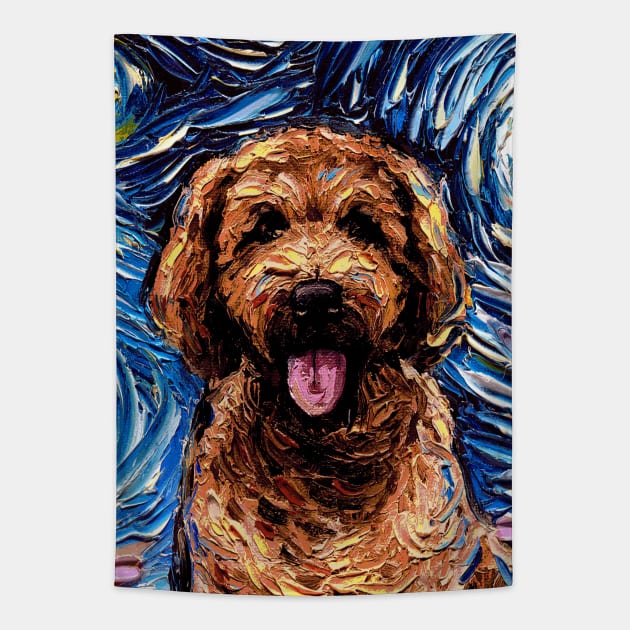 Apricot Goldendoodle Night (Portrait) Tapestry by sagittariusgallery