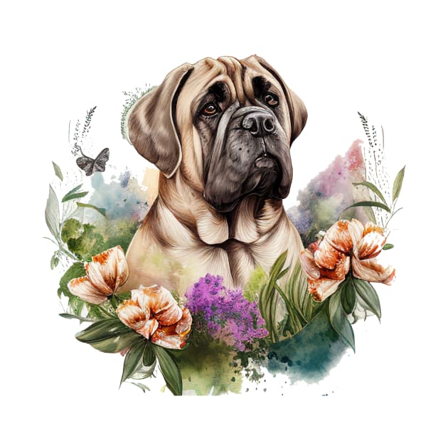 Bull Mastiff Floral by Mixtgifts