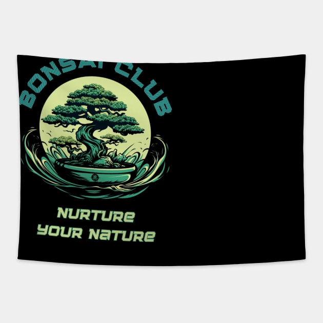 The Space Age BONSAI CLUB Nurture Your Nature for Bonsai Tree Lovers Tapestry by WA-FUSION