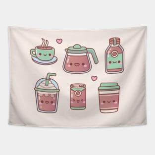 Cute Hot Coffee Iced Coffee Doodles Tapestry