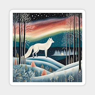 Arctic Fox under the Northern Lights Magnet