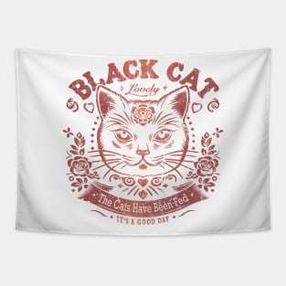 Cat Head with Flowers and Slogans Tapestry
