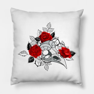 Bird Skull with Red Roses Pillow