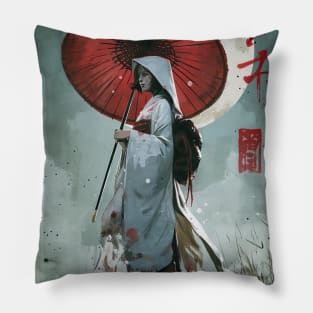 Girl with red umbrella Pillow