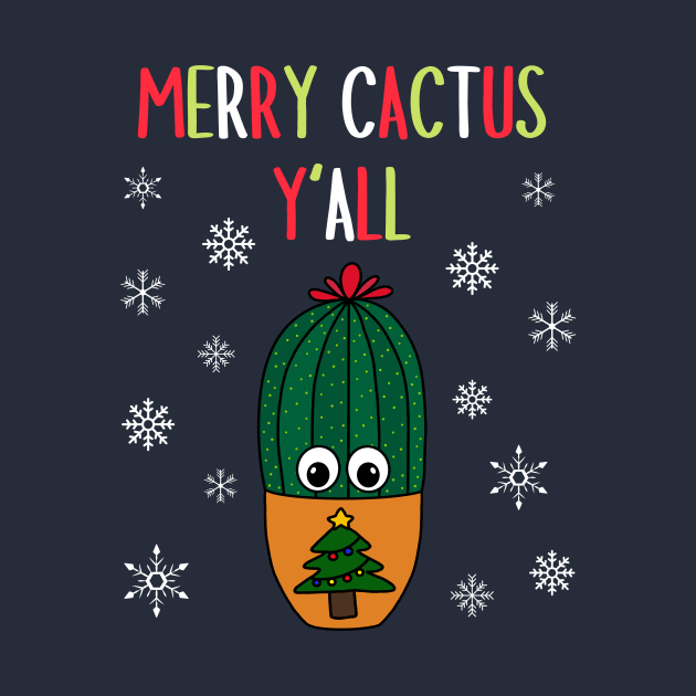 Merry Cactus Y'all - Cactus In Christmas Tree Pot by DreamCactus