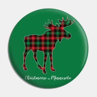 "Christmoose In Minnesota" Moose Buffalo Red & Green Plaid MN Christmas Pin