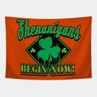 Warning Shenanigans Begin Now Dripping Shamrock Tapestry