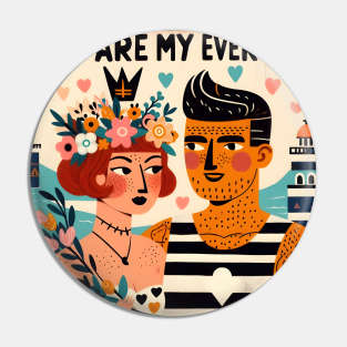 You are my everything - lover couple in tattoo and flowers portrait Pin