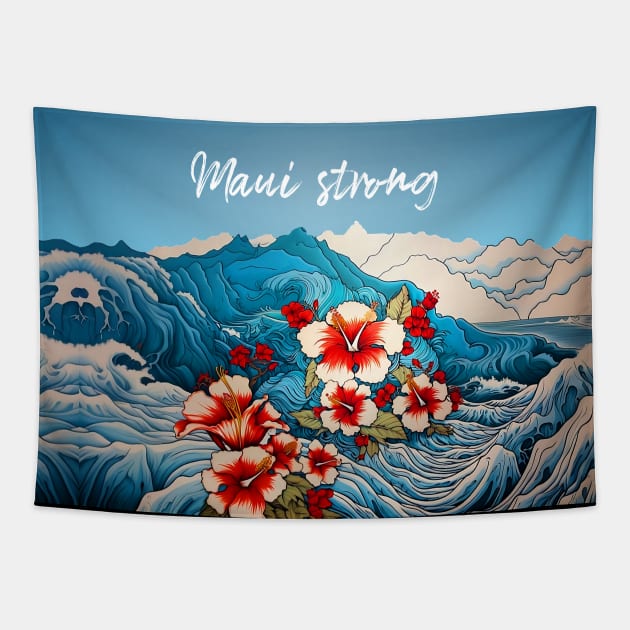 Maui Hawaii: Maui Strong on a Dark Background Tapestry by Puff Sumo