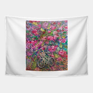 Bicycle under a flowering bush. Empuriabrava Tapestry