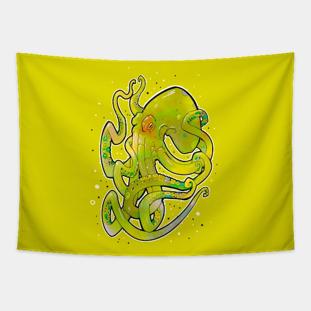 octopus dirty lime green Tapestry by weilertsen