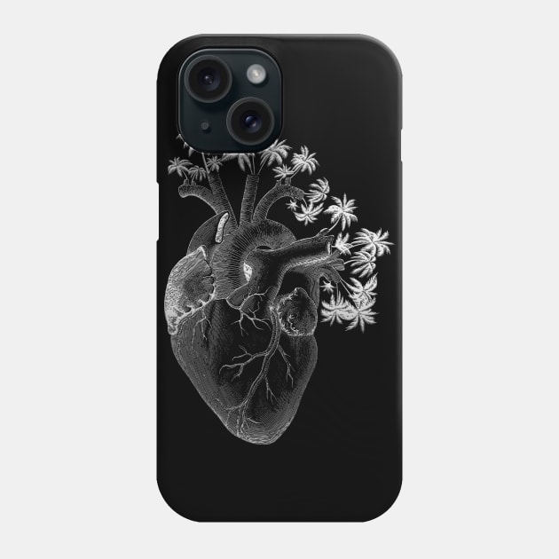 Silver Color Anatomically Correct Human Heart - Palm Trees Phone Case by treszure_chest