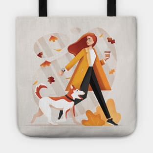 Girl and Dog Walking Tote