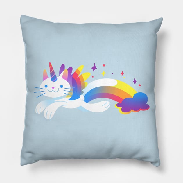 Rainbow Unicorn Kitty Pillow by TeeBudgie