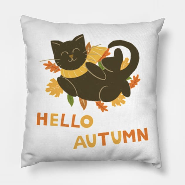 Hello Autumn cat Pillow by AbbyCatAtelier