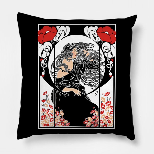 Art Deco Lady (on black) Pillow by Soth Studio