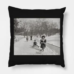 Winter in Central Park, 1900. Vintage Photo Pillow