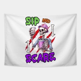 Sip and Scare - Coffee Skeleton Tapestry