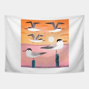 Caspian Terns at Sunset Tapestry