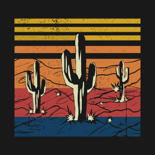 Retro Vintage Saguaro Cactus Cactus Sunset Desert Cactaceae T-Shirt