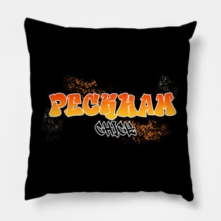 Peckham Chick I Graffiti Design I Neon Colors I Orange and Red Pillow