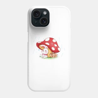 Cute Rabbit and Squirrels on a Rainy day Phone Case