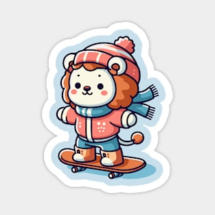 Cute lion Snowboarding Magnet