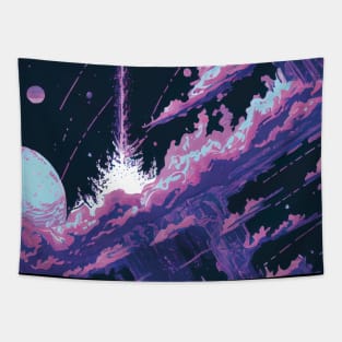 Space Painting in Abstract style, in Purple and Black Tones Tapestry