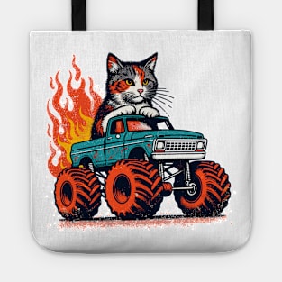 Funny Cat Driving A Monster Truck Tote