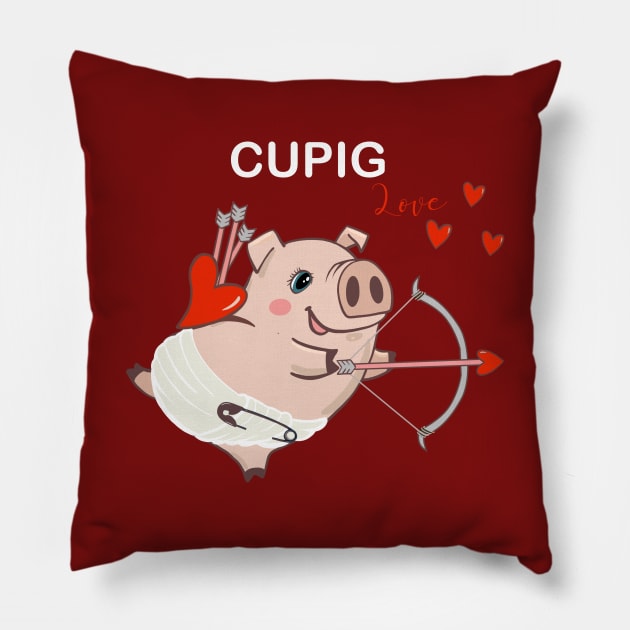 Cupig pig, cupig for Valendine day Pillow by Collagedream