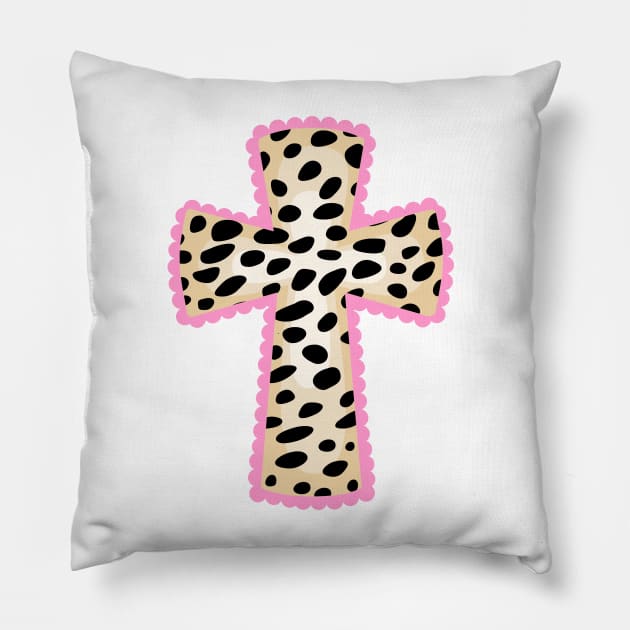 Cheetah Leopard Print Catholic Cross with Pink Lase Pillow by RageRabbit