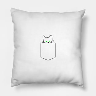 Green Eyed Cat In Pocket | One Line Drawing | One Line Art | Minimal | Minimalist Pillow